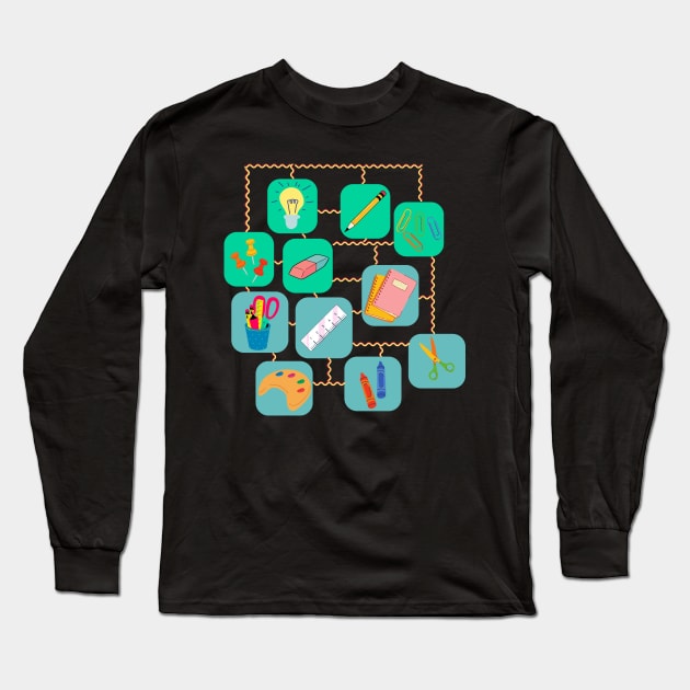 school supplies collection Long Sleeve T-Shirt by Clean P